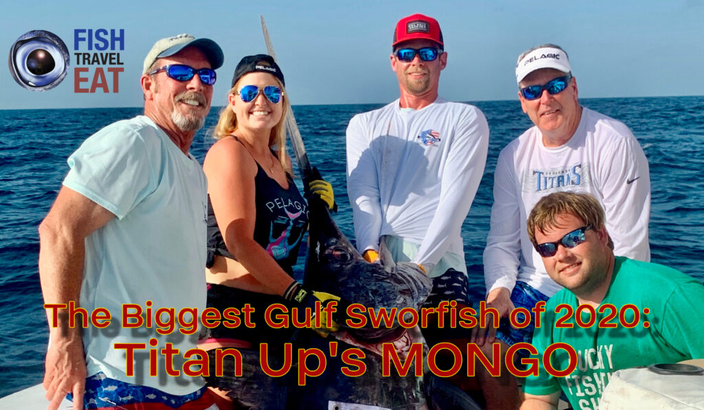 Crew of the Titan Up with their winning swordfish
